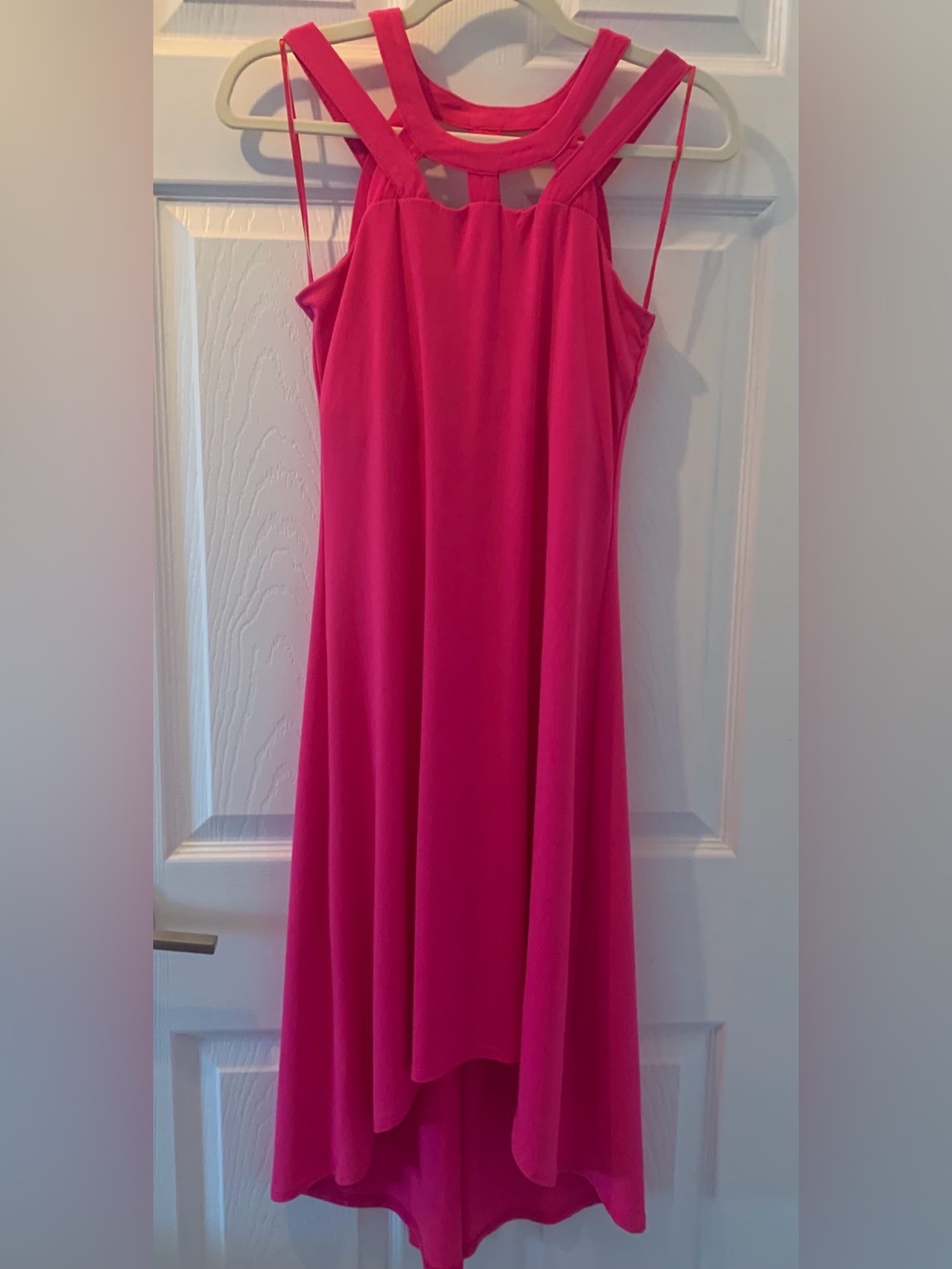 Cupio Pink Sleeveless Dress with High/Low Hem • Unique Halter Neckline • Sz. XS